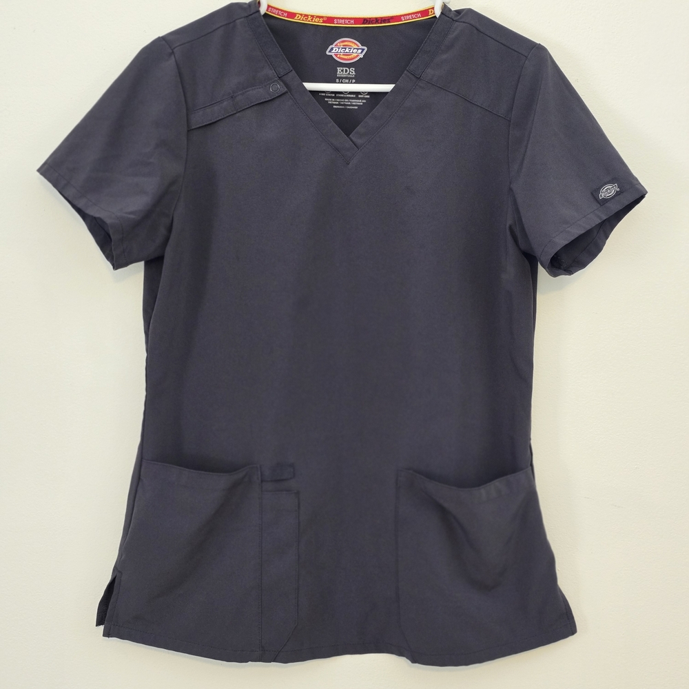 Dickies Women's V-Neck Scrub Top - Dark Gray Size Small